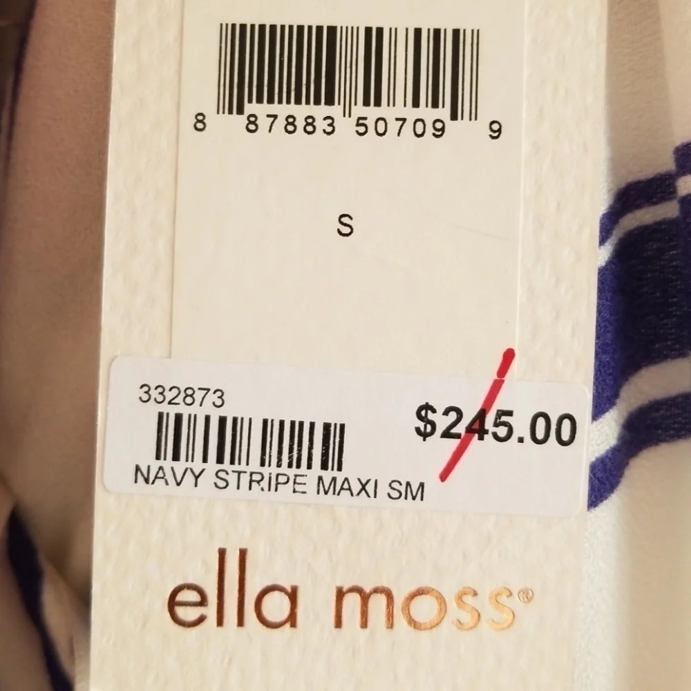 NEW! ELLA MOSS Anabel Navy Stripe Splice Neckline Maxi Dress Small. - Picture 4 of 4